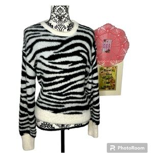 Express Zebra Cream and Black Striped Sweater Size XS
